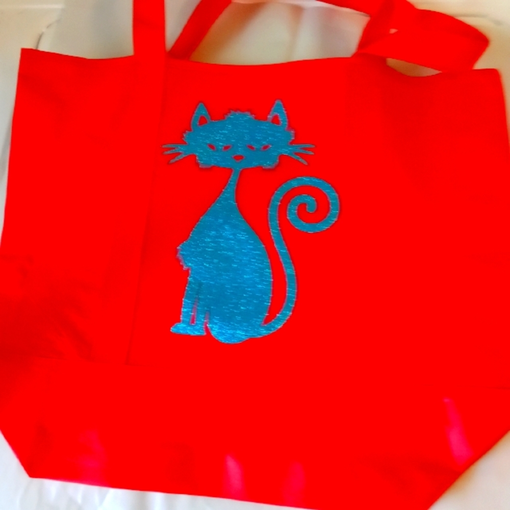 Glittery cat tote bag can customize glitter color handmade